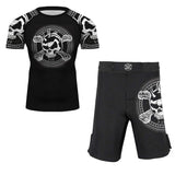 NO GI Skull & Crossbones BJJ Rash Guards Spart Shorts Set