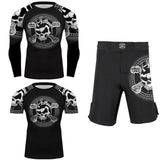 NO GI Skull & Crossbones BJJ Rash Guards Spart Shorts Set