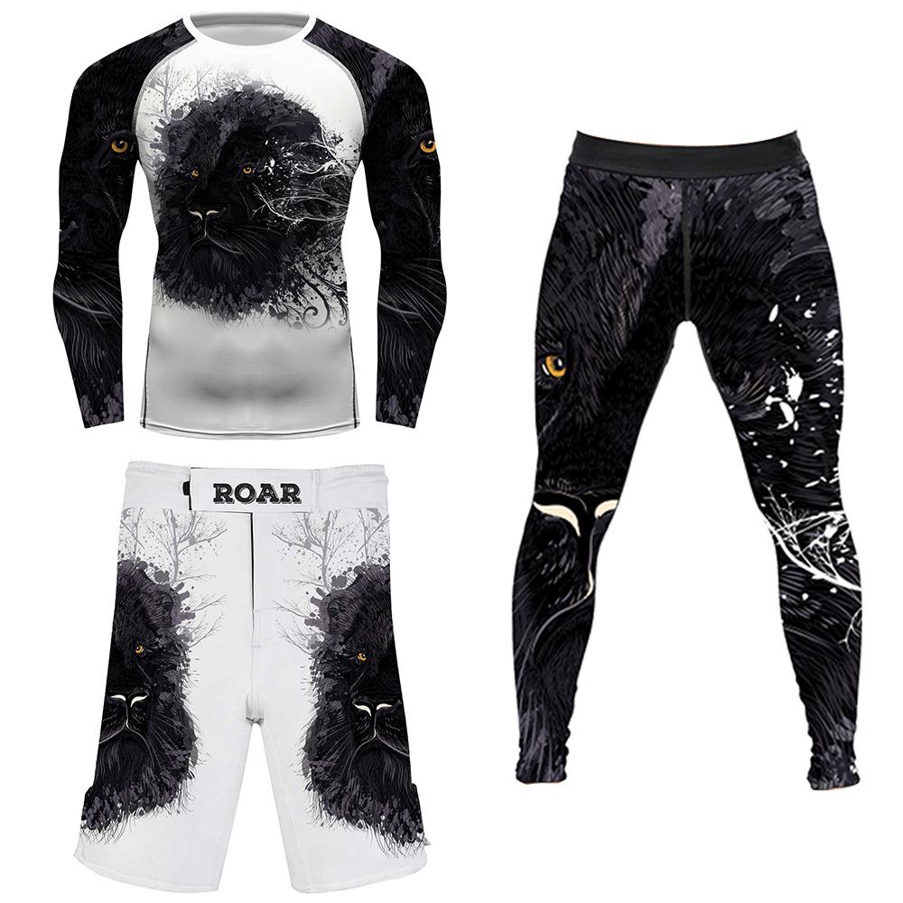 New Jiu Jitsu Rashguard MMA T-shirt +Pants For Men 4PCS/Set