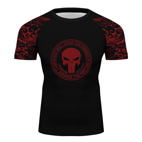 Circular Bones Red Skull Short Sleeve Sports Fitness Shirt BJJ, MMA, Muay Thai