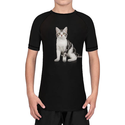 Cute Cat UV Youth Kids Sun Protection Outdoor Jiu Jitsu Tee Top Rash Guard