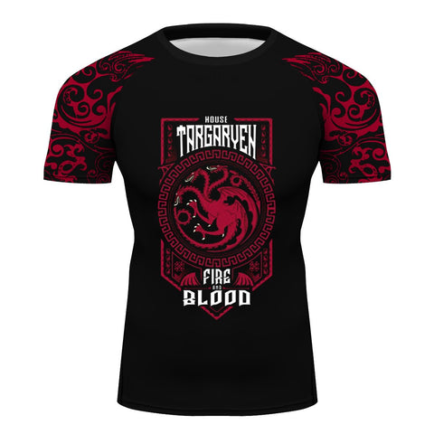 Game of Thrones House Targaryen Short Sleeve Compression Training Rash Guard for MMA BJJ Wrestling