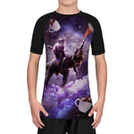 Space Cat Riding Dinosaur Youth Bjj UV/Sun Protection Long Sleeve Rash Guard T-Shirt