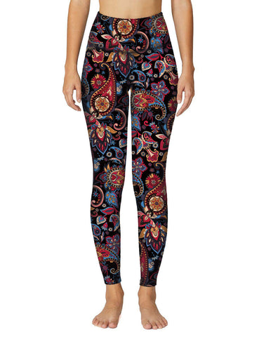 Paisley Pattern Yoga Fitness Sport Leggings Purple