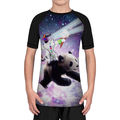 Kids Youth Lazer Cat Panda Galaxy Performance UV Sun Protection BJJ Rash Guard