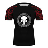 Circular Bones Red Skull Short Sleeve Sports Fitness Shirt BJJ, MMA, Muay Thai