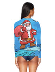 Santa Claus Women's Party Full Printing long Sleeve Gym Sport Compression Shirt